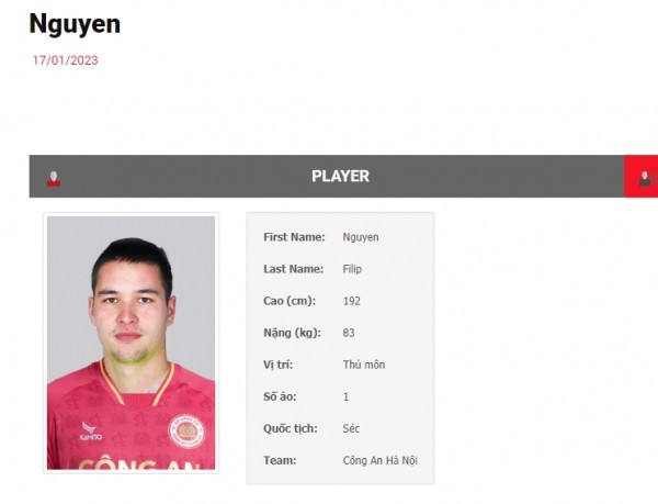 Filip Nguyễn có tên trong danh sách đăng ký của Công An Hà Nội ở V.League 2023