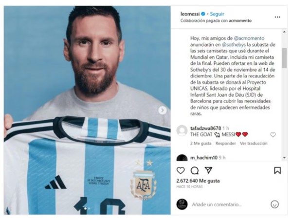 Thông báo bán đấu giá áo đấu của Messi
