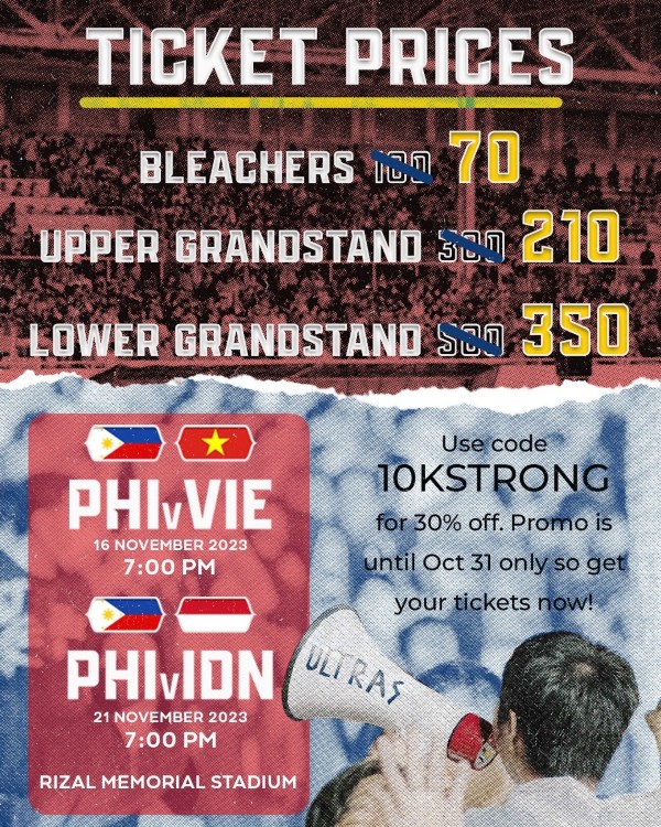 BTC chủ nhà giảm giá 30% giá vé xem trận Philippines vs Việt Nam vào ngày 16/11 tới