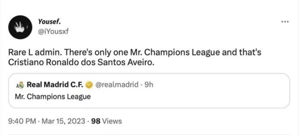 Cổ động viên Ronaldo không hài lòng khi Real gọi Benzema là Mr. Champions League.